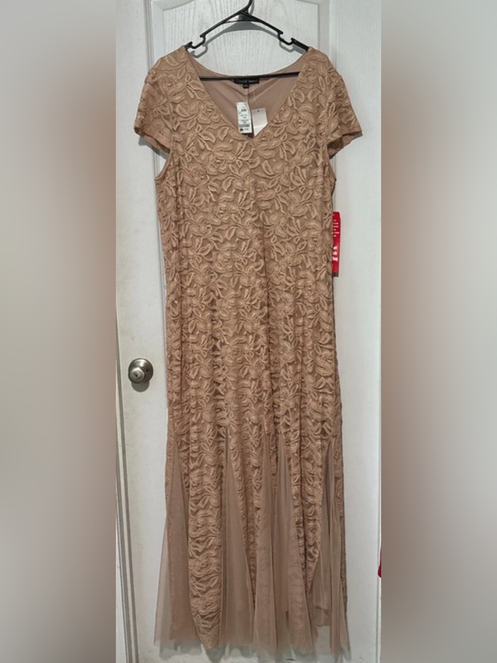 Lace Overlay Maxi Dress in Taupe